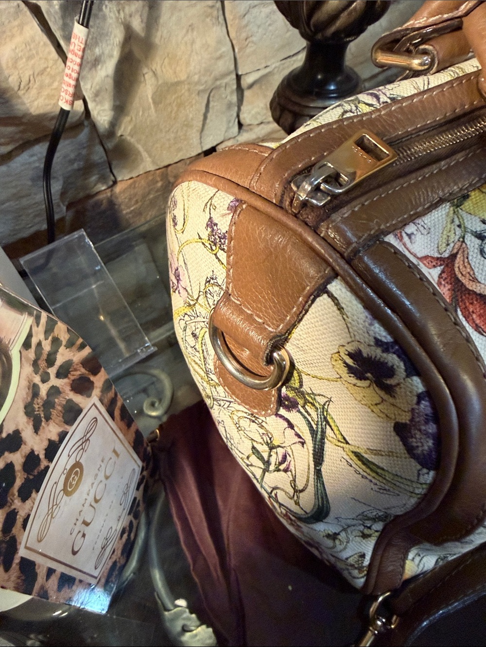 Gucci Floral Flower Leather-Trim Canvas Boston Bag - Picture 5 of 16